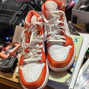 Preowned Men’s Orange and White Jordan  Sneakers - Size: 10